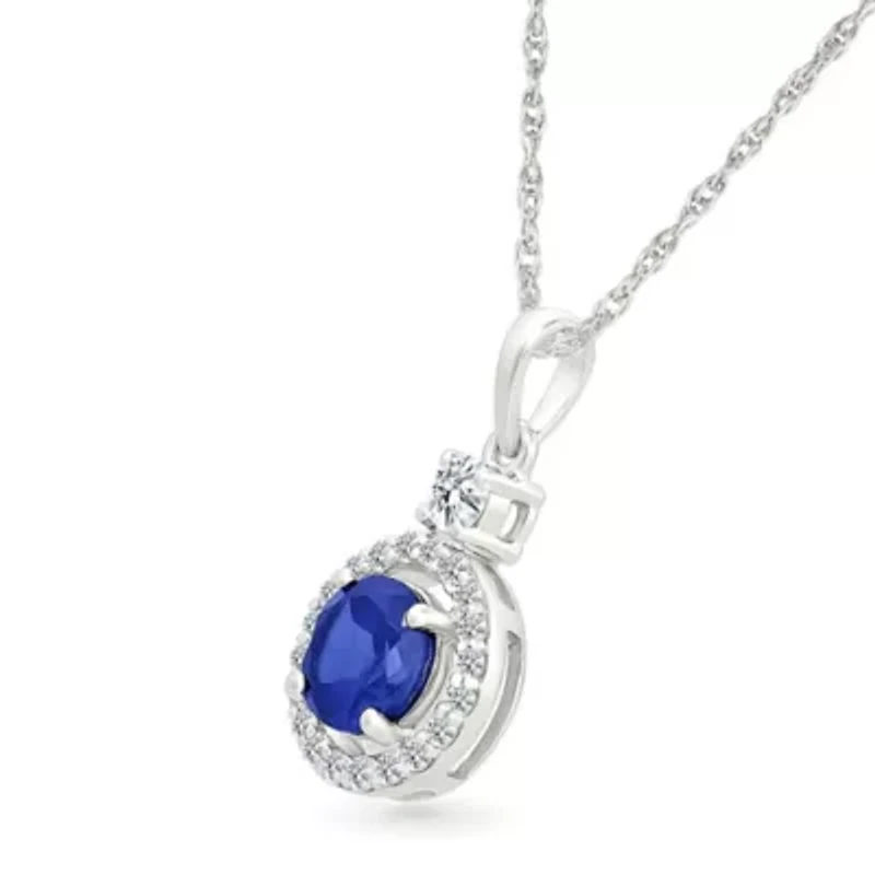 Lab Created Created Blue Sapphire and Created White Sapphire Circle Pendant