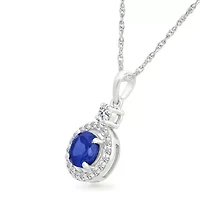 Lab Created Created Blue Sapphire and Created White Sapphire Circle Pendant