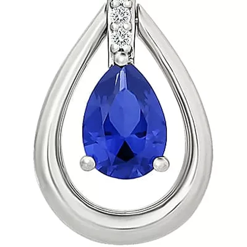 Lab Created Created Blue Sapphire and Created White Sapphire Tear Drop Pendant