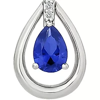 Lab Created Created Blue Sapphire and Created White Sapphire Tear Drop Pendant