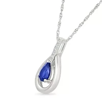 Lab Created Created Blue Sapphire and Created White Sapphire Tear Drop Pendant