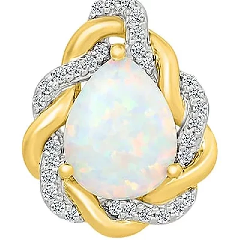 Lab Created Diamond and Created Opal Fashion Pendant