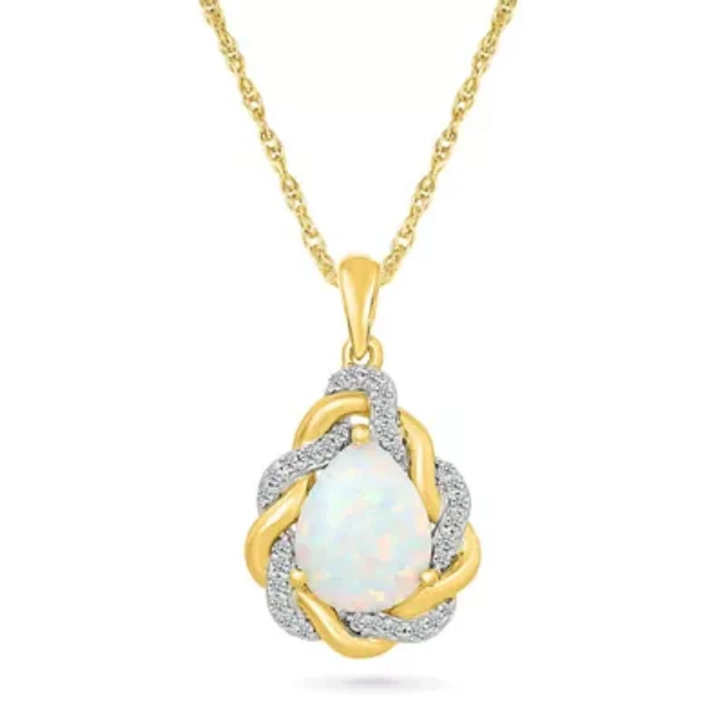 Lab Created Diamond and Created Opal Fashion Pendant