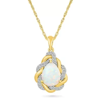 Lab Created Diamond and Created Opal Fashion Pendant