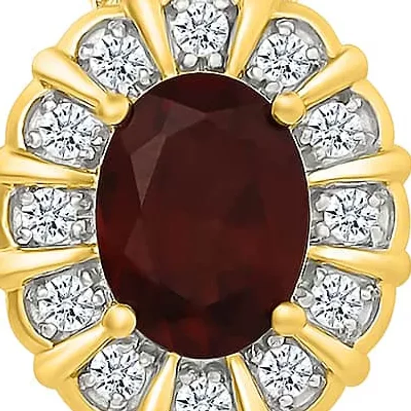 Garnet and Created White Sapphire Oval Shape Pendant