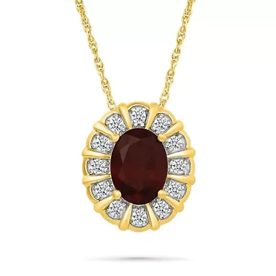 Garnet and Created White Sapphire Oval Shape Pendant