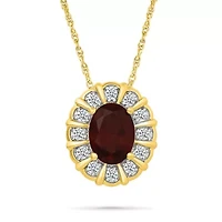 Garnet and Created White Sapphire Oval Shape Pendant