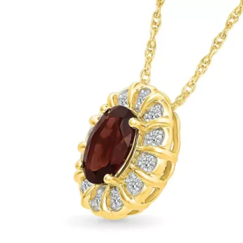 Garnet and Created White Sapphire Oval Shape Pendant