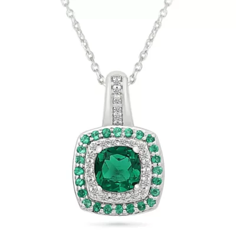 Lab Created Created Emerald and Created White Sapphire Fashion Pendant