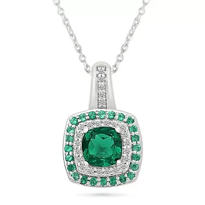 Lab Created Created Emerald and Created White Sapphire Fashion Pendant
