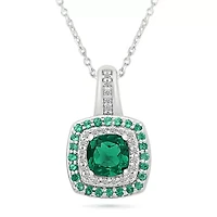 Lab Created Created Emerald and Created White Sapphire Fashion Pendant