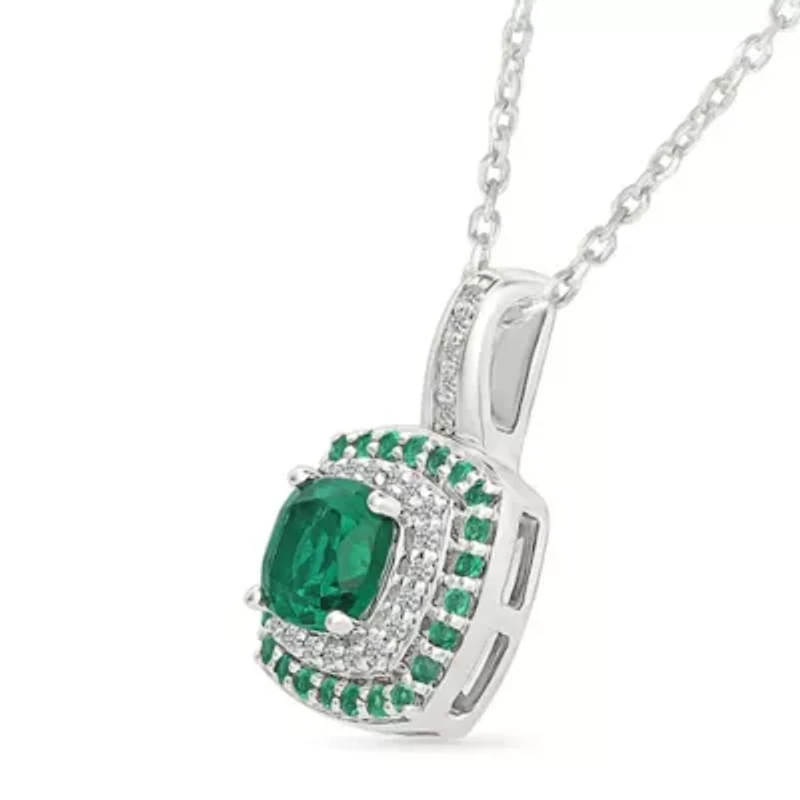 Lab Created Created Emerald and Created White Sapphire Fashion Pendant