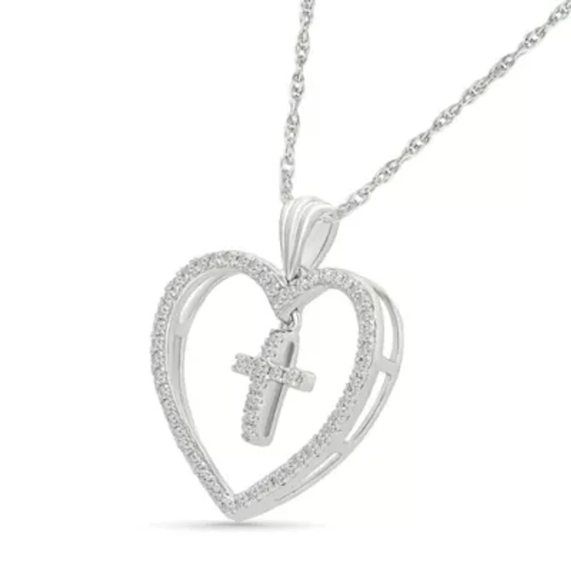 Diamond Cross Heart Pendant