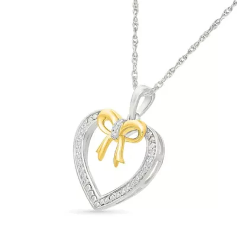 Diamond Bow Heart Pendant