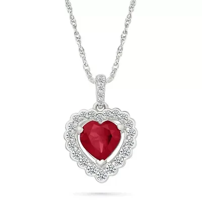 Created Ruby and Created White Sapphire Heart Pendant