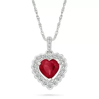Created Ruby and Created White Sapphire Heart Pendant