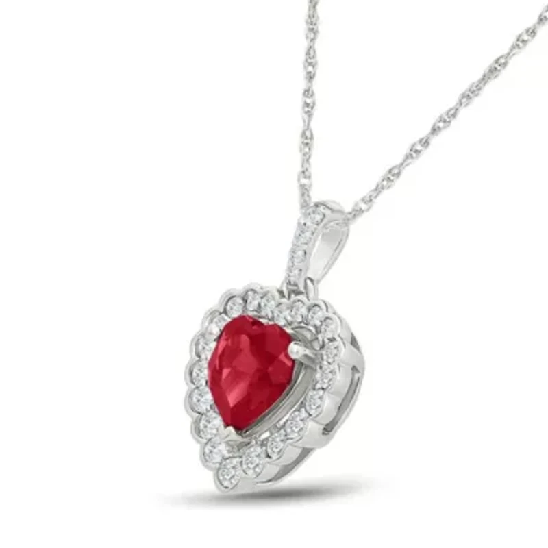 Created Ruby and Created White Sapphire Heart Pendant