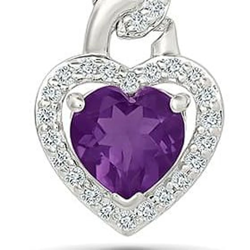 Amethyst and Created White Sapphire Heart Pendant