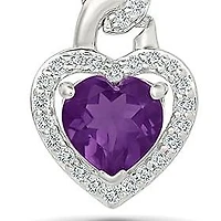 Amethyst and Created White Sapphire Heart Pendant