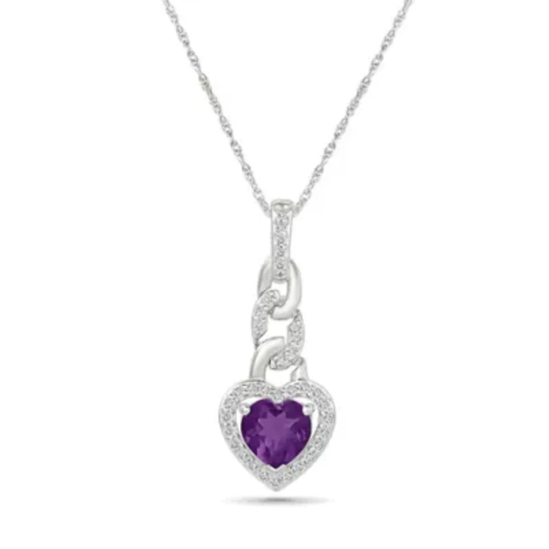 Amethyst and Created White Sapphire Heart Pendant
