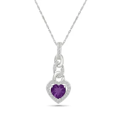 Amethyst and Created White Sapphire Heart Pendant