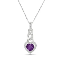 Amethyst and Created White Sapphire Heart Pendant