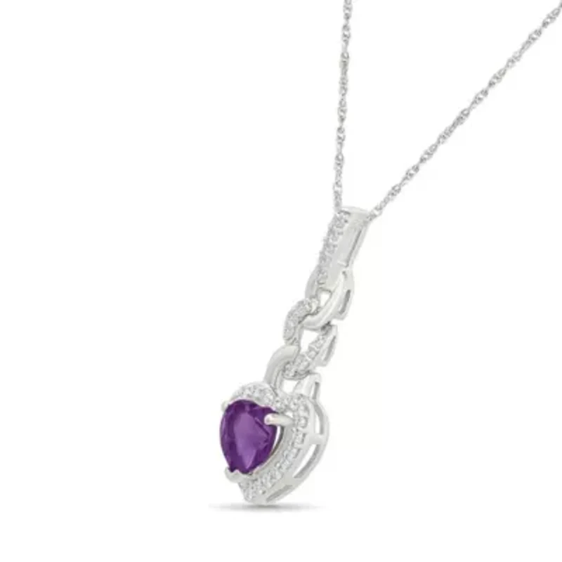 Amethyst and Created White Sapphire Heart Pendant