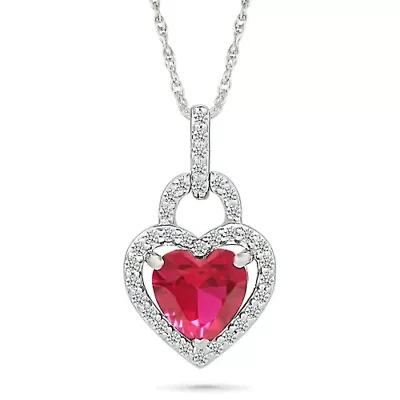 Lab Created Created Ruby and Created White Sapphire Heart Pendant