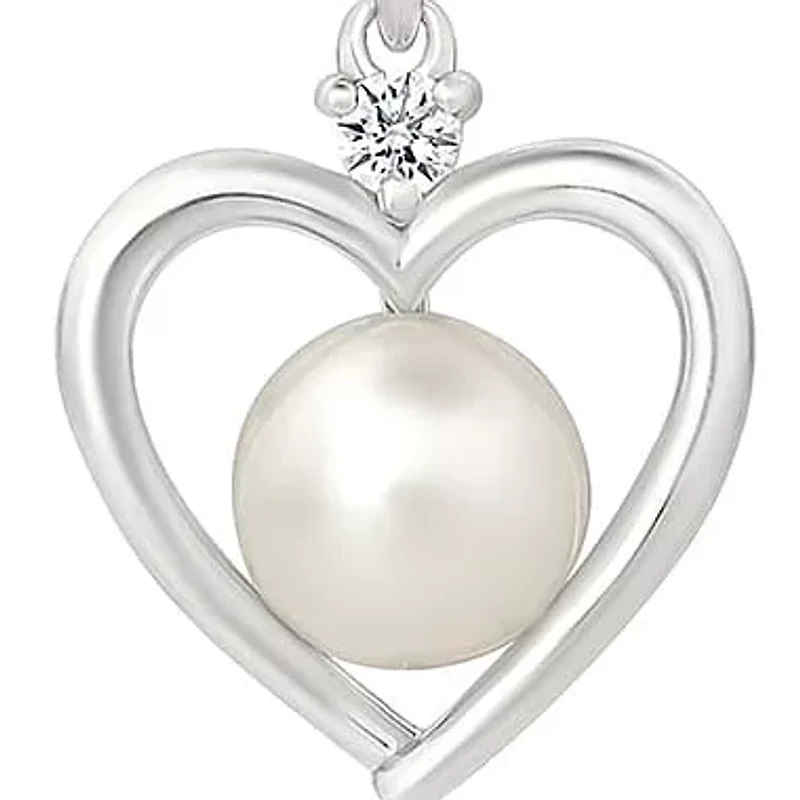 Pearl and Created White Sapphire Heart Pendant