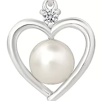 Pearl and Created White Sapphire Heart Pendant
