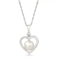 Pearl and Created White Sapphire Heart Pendant