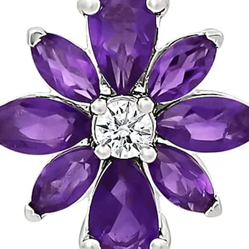 Amethyst and Created White Sapphire Flower Pendant