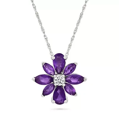 Amethyst and Created White Sapphire Flower Pendant