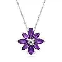 Amethyst and Created White Sapphire Flower Pendant