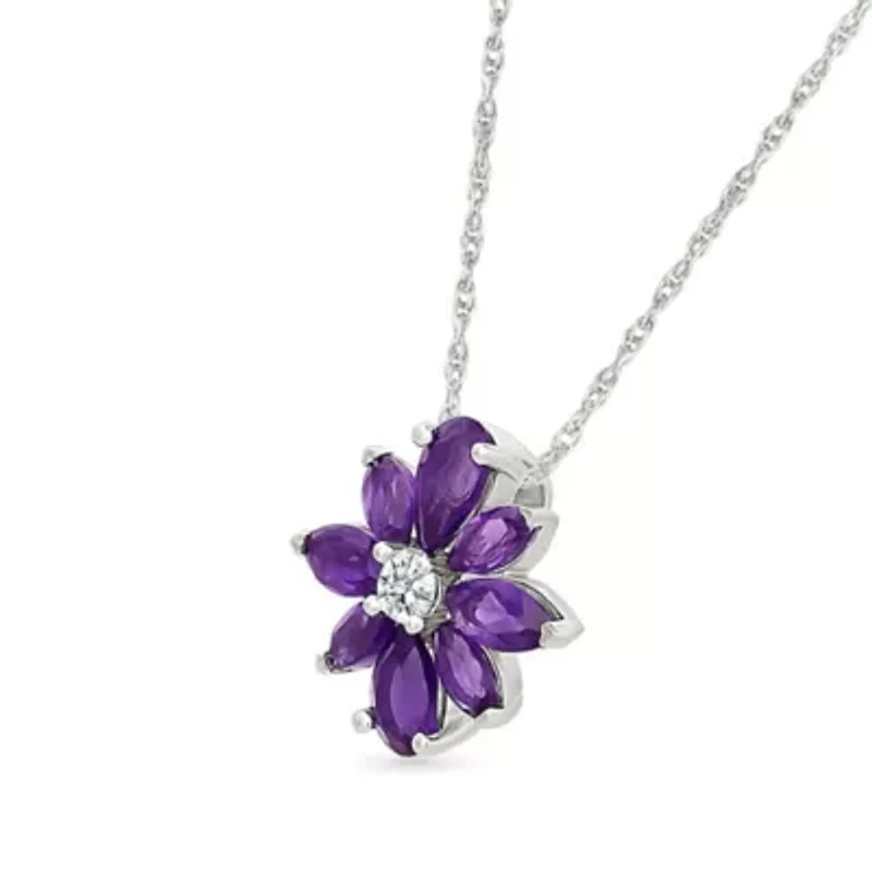 Amethyst and Created White Sapphire Flower Pendant
