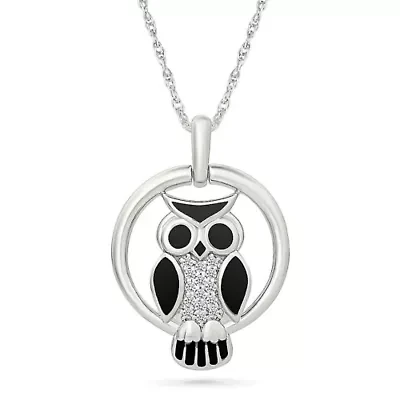 Diamond Owl Charm Circle Pendant