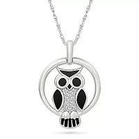 Diamond Owl Charm Circle Pendant