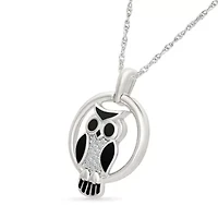 Diamond Owl Charm Circle Pendant