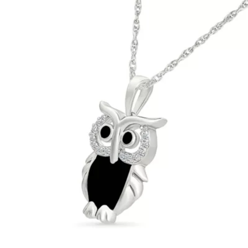 Diamond Owl Charm Pendant