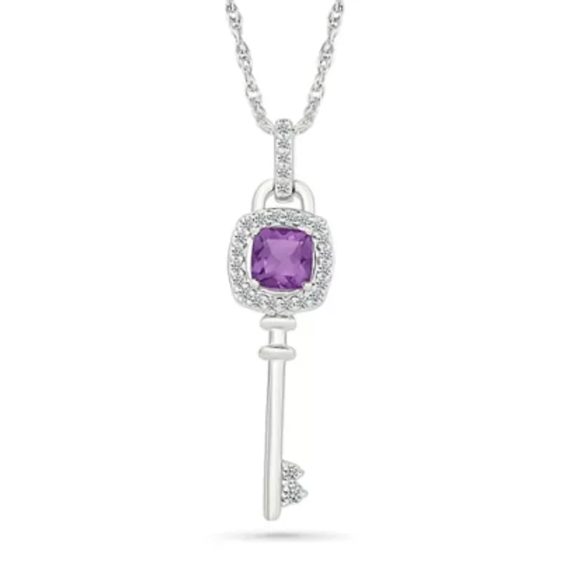 Amethyst and Created White Sapphire Charm Pendant