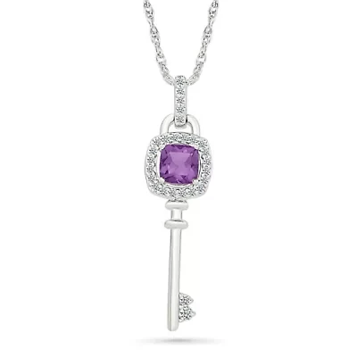 Amethyst and Created White Sapphire Charm Pendant
