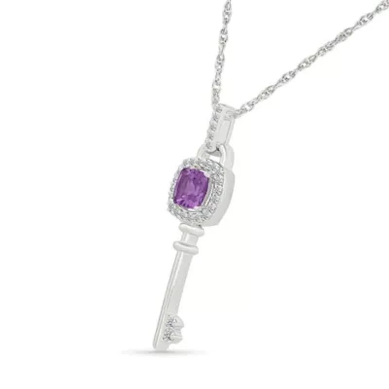 Amethyst and Created White Sapphire Charm Pendant