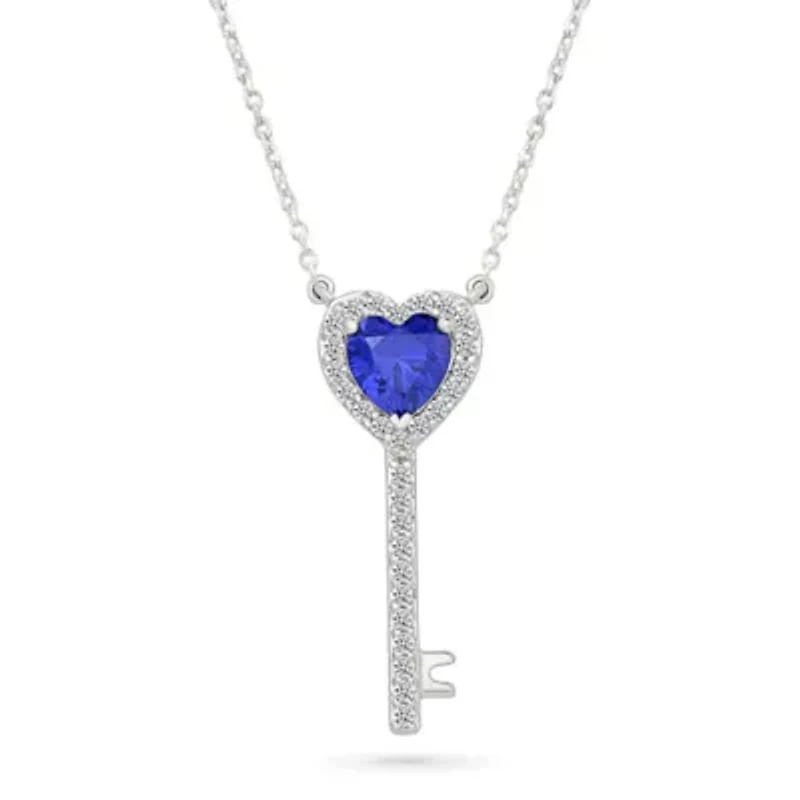 Lab Created Created Blue Sapphire and Created White Sapphire Charm Pendant