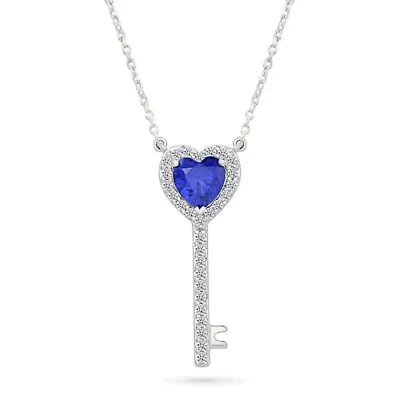 Lab Created Created Blue Sapphire and Created White Sapphire Charm Pendant