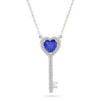 Lab Created Created Blue Sapphire and Created White Sapphire Charm Pendant