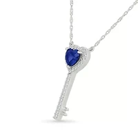 Lab Created Created Blue Sapphire and Created White Sapphire Charm Pendant