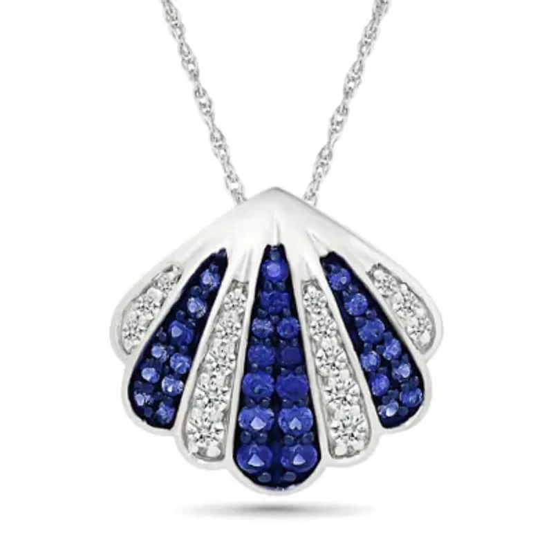 Lab Created Created Blue Sapphire and Created White Sapphire Charm Pendant
