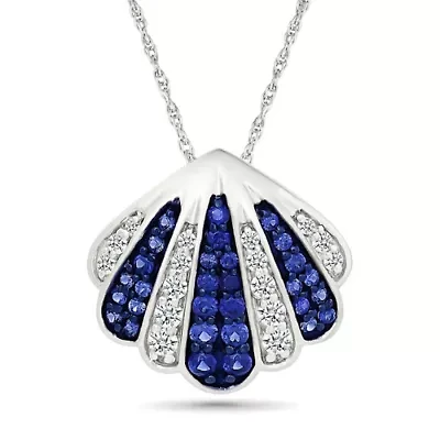 Lab Created Created Blue Sapphire and Created White Sapphire Charm Pendant