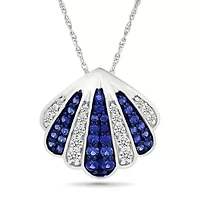 Lab Created Created Blue Sapphire and Created White Sapphire Charm Pendant