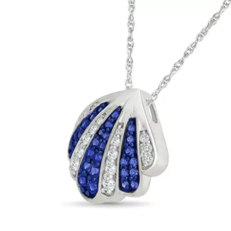Lab Created Created Blue Sapphire and Created White Sapphire Charm Pendant